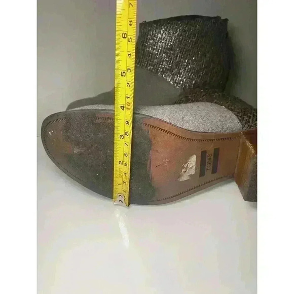 Toms Womens Leila Bootie Grey Felt Shine Zip Up Size 9 Shoes Boots Block Heel - Picture 13 of 16